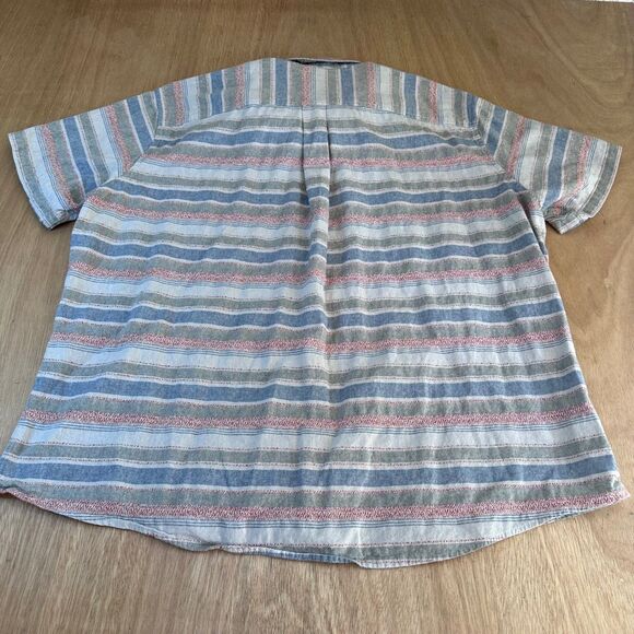 Eddie Bauer Men’s 2XL Classic Fit Short Sleeve Cotton Striped Shirt Blue Red - Picture 2 of 6